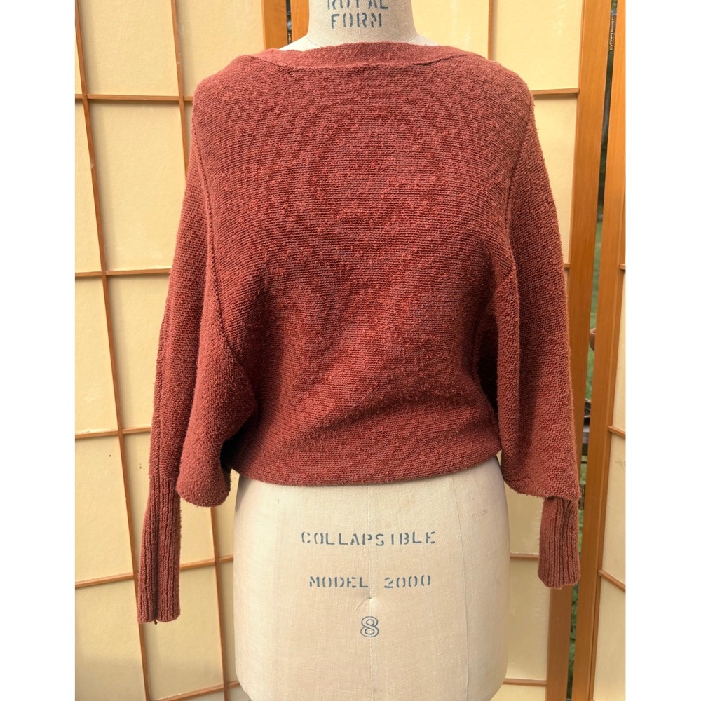 Orange Back Button Sweater Cotton Knit Dolman Sleeve Small Ruby Moon